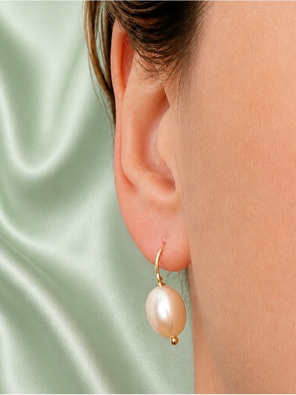 Designer Poppy Finch Freshwater Pearl Drop Earrings set in 14k Yellow Gold.